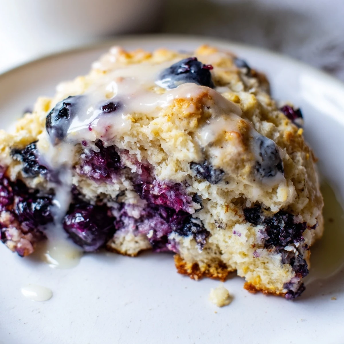 Golden-brown Lemon Blueberry Scones drizzled with a sweet, tangy lemon glaze, a perfect morning treat.
