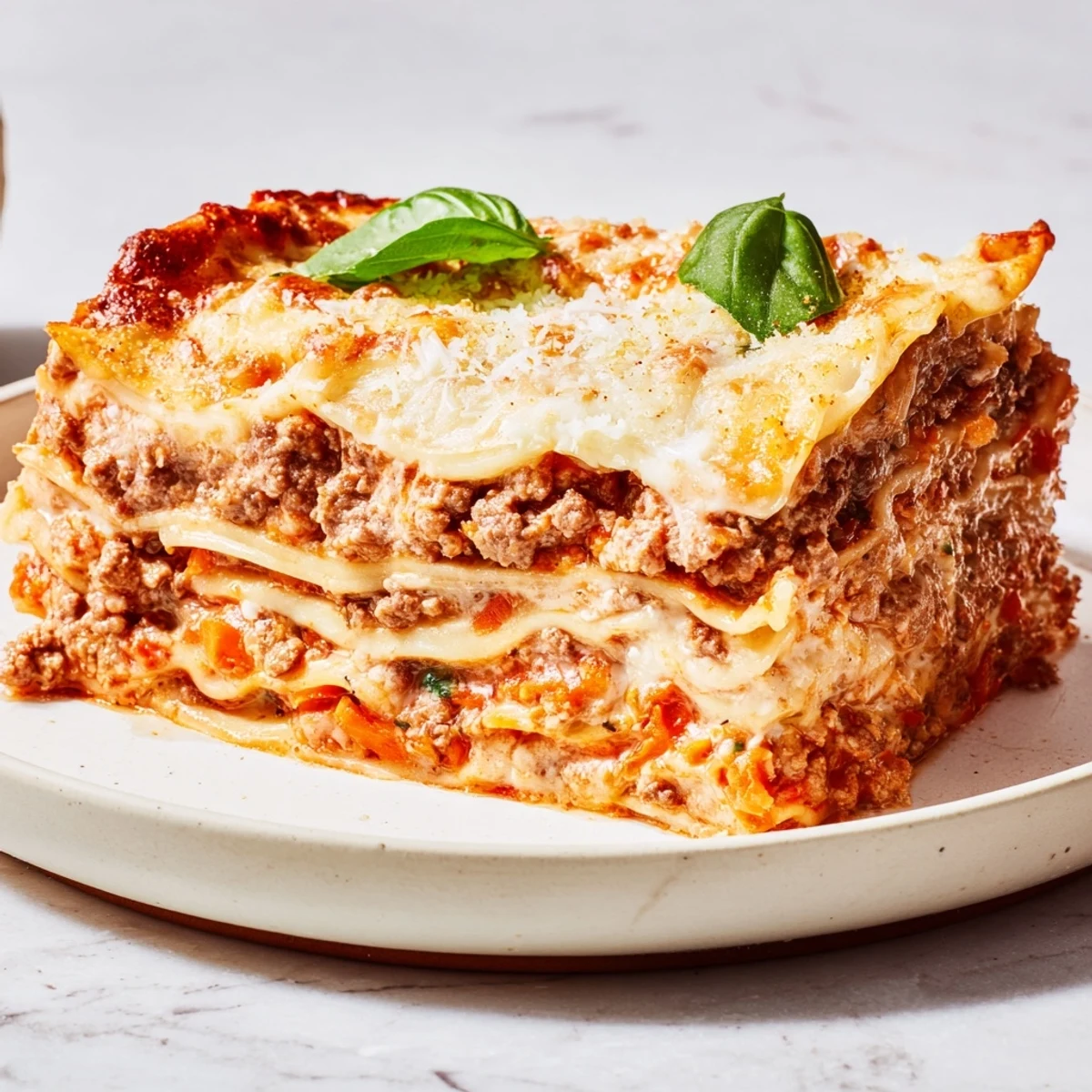 Golden, bubbly Classic Beef Lasagna with melted cheese is ready to serve for family dinner tonight.