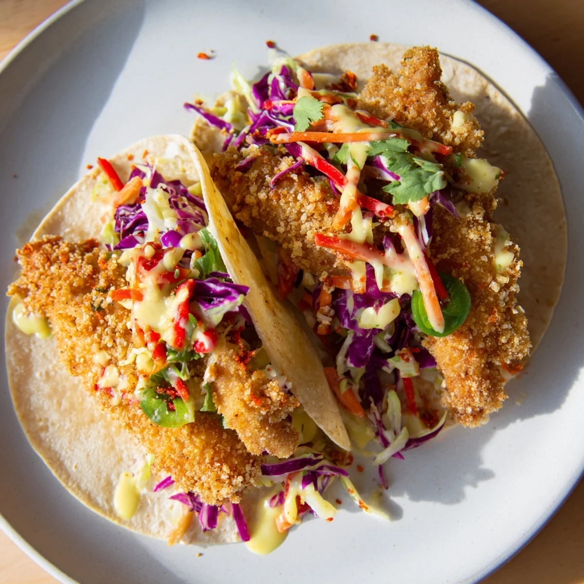 Crispy Fish Tacos Cabbage Slaw