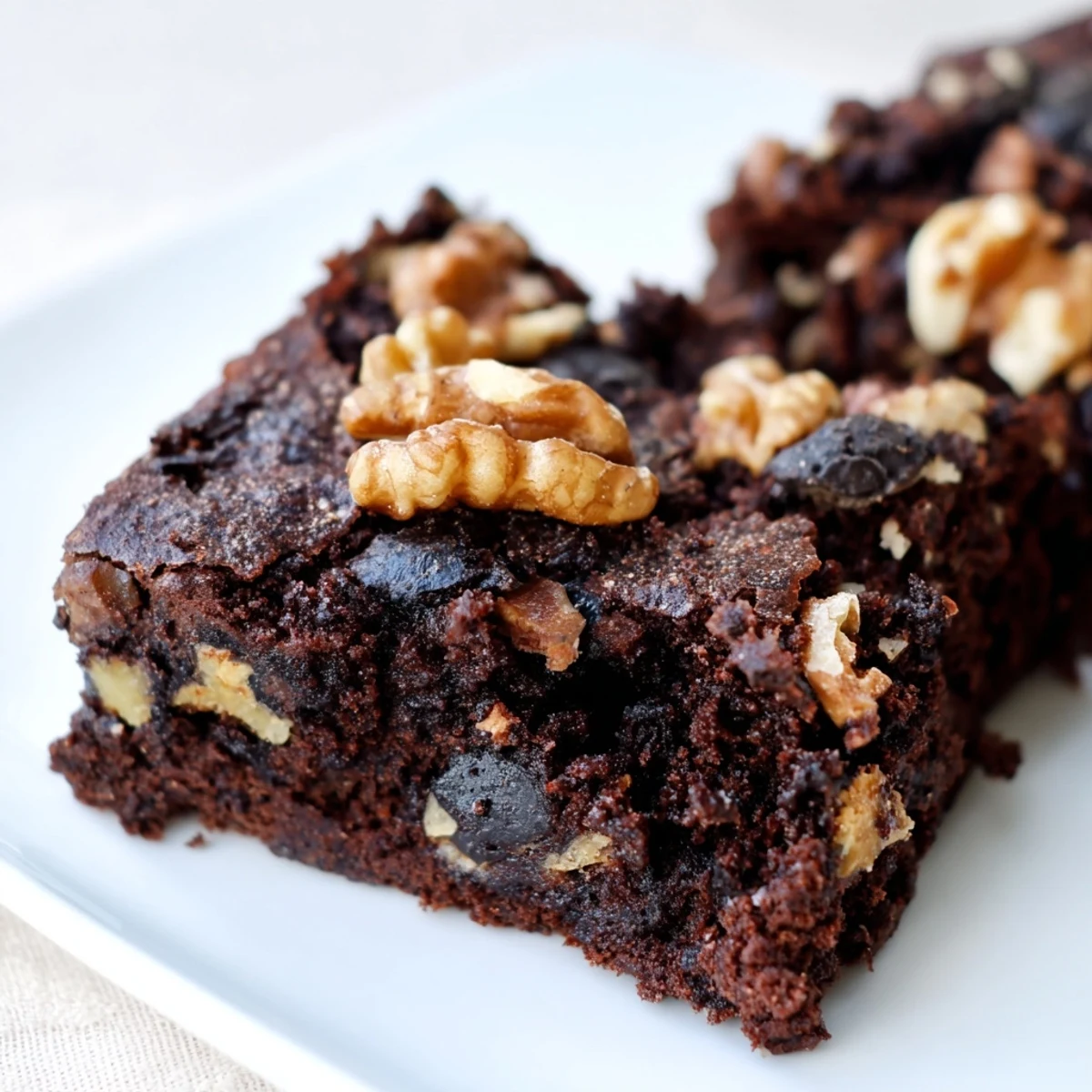 Freshly baked Gluten Free Almond Flour Brownies stacked high, served warm with a scoop of vanilla ice cream melting.