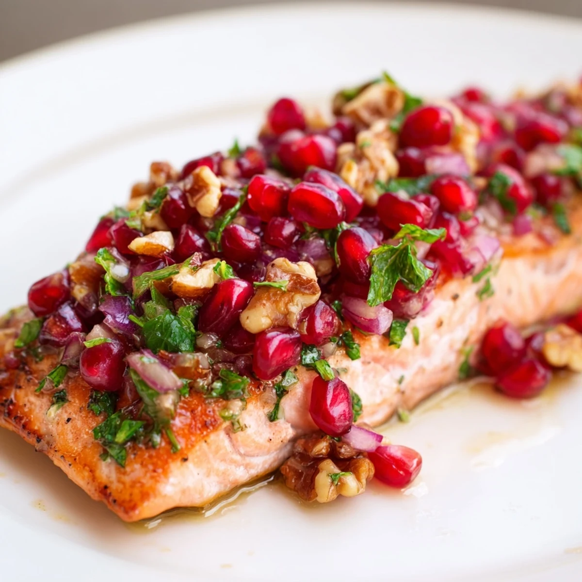 A gluten-free Mediterranean dinner serving tender salmon with fresh mint and vibrant salsa.