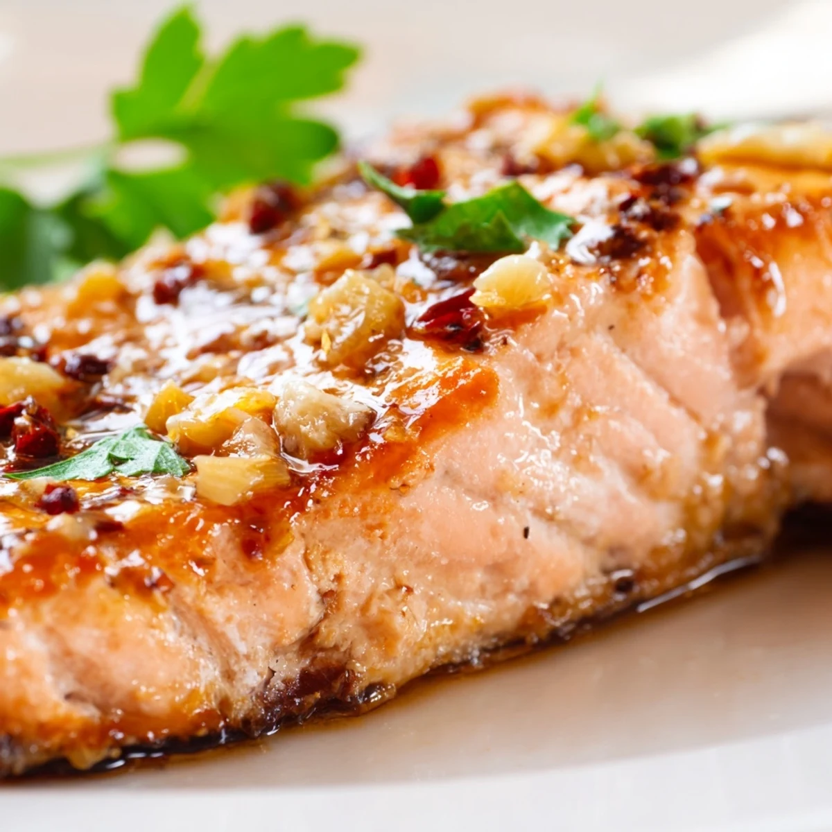 Easy Honey Garlic Glazed Salmon Steaks served over fluffy white rice, showcasing a golden brown, sweet, and savory crust.
