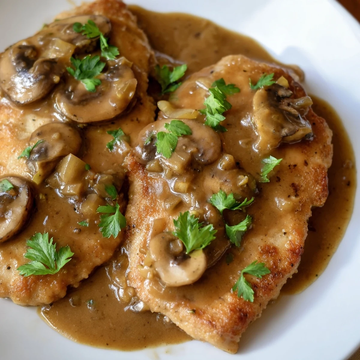 Tender chicken simmered in a savory mushroom and grape juice reduction, perfect over pasta or mashed potatoes.