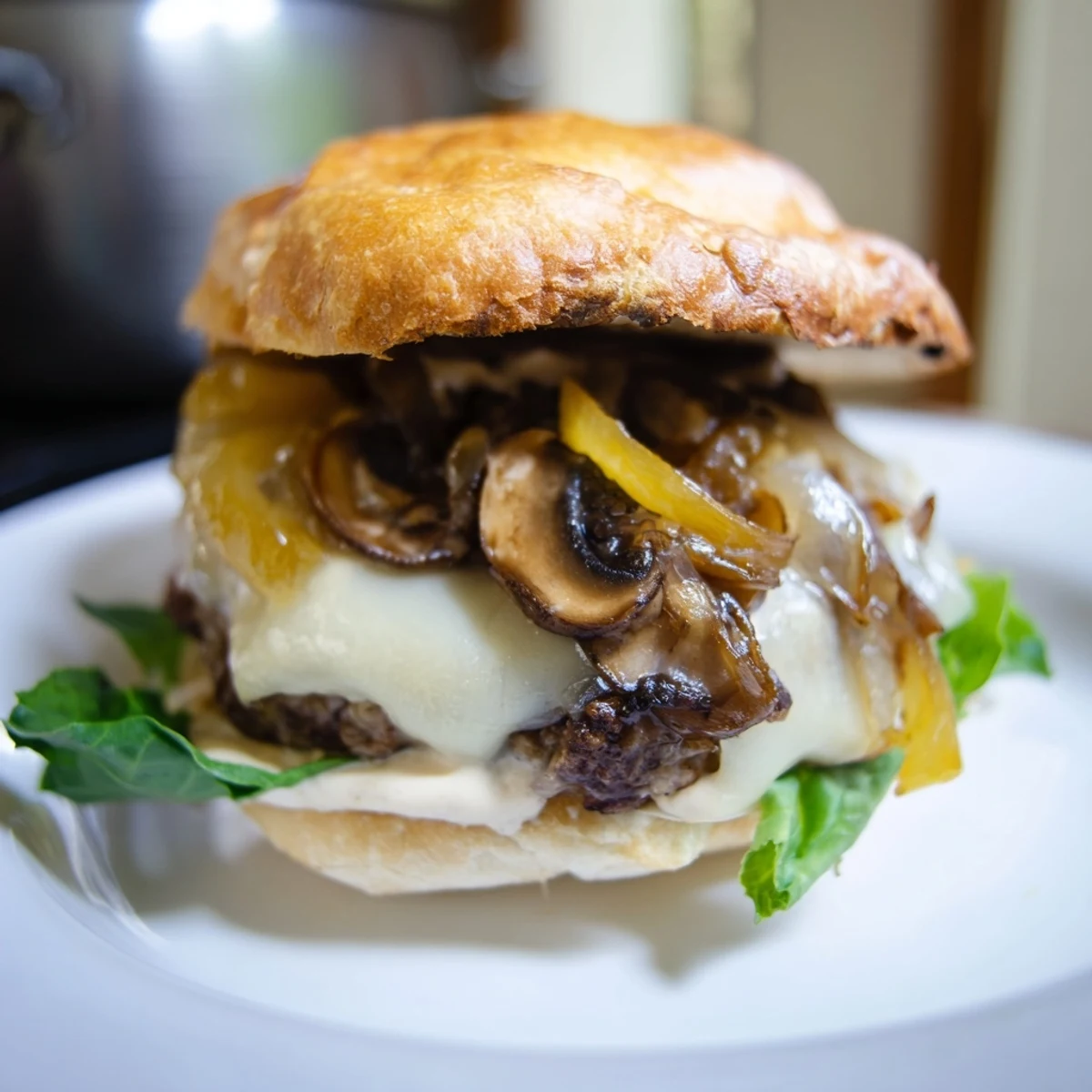 Served hot with optional lettuce, this gourmet burger is a juicy comfort food.