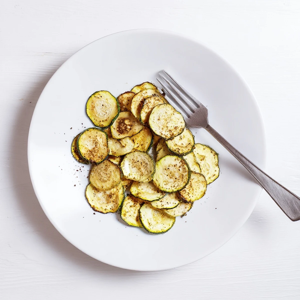 A bowl of Crispy Zucchini Chips served with creamy ranch dip on a marble surface.