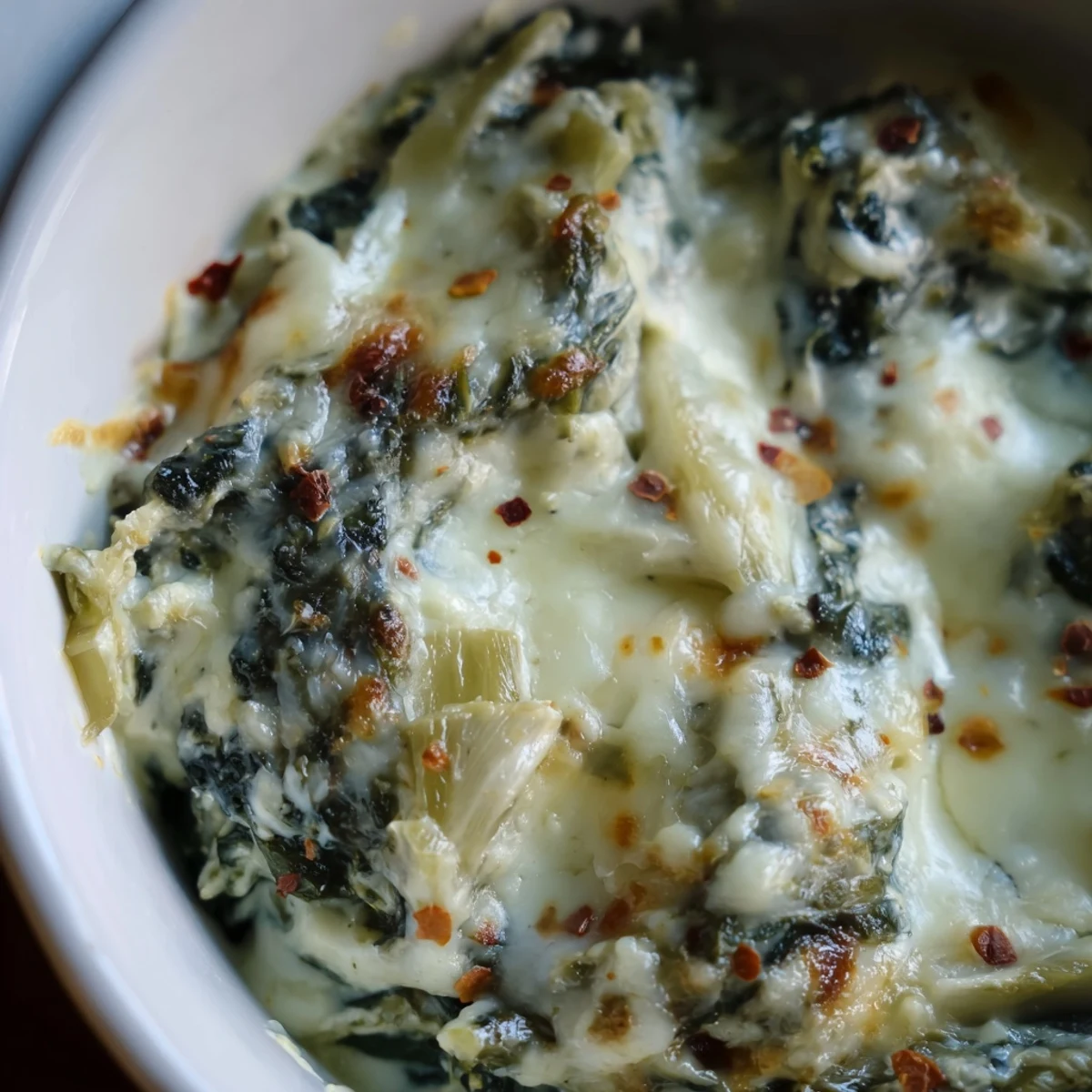 Served warm Super Bowl Spinach and Artichoke Dip with crunchy tortilla chips for game day. 