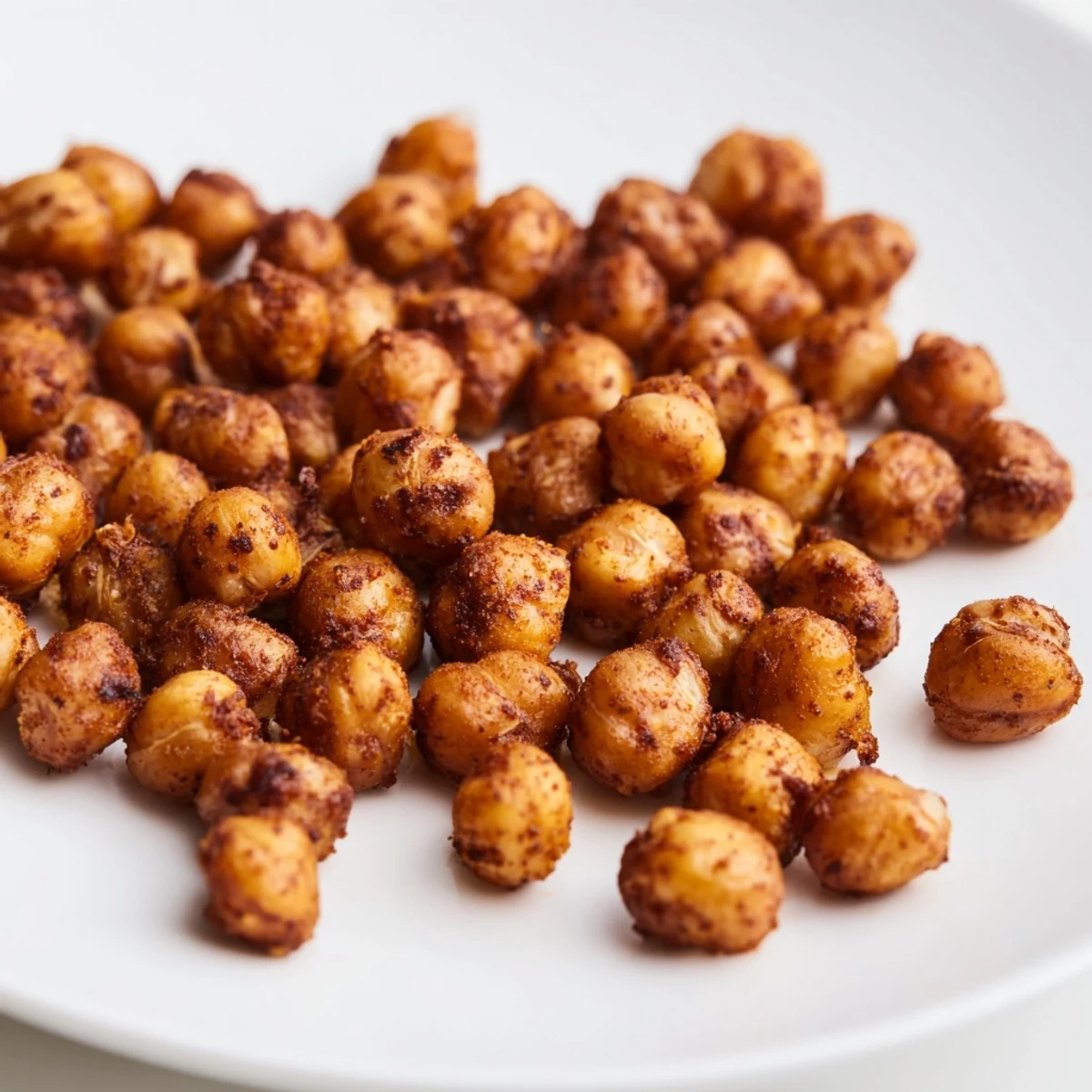 Golden-brown Cajun spiced roasted chickpeas spread on a baking sheet, offering a crunchy, spicy snack perfect for salads.  