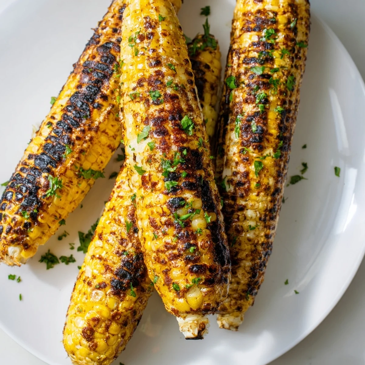 Cajun Spiced Grilled Corn on the Cob, charred and glistening with smoky butter and a lime wedge.