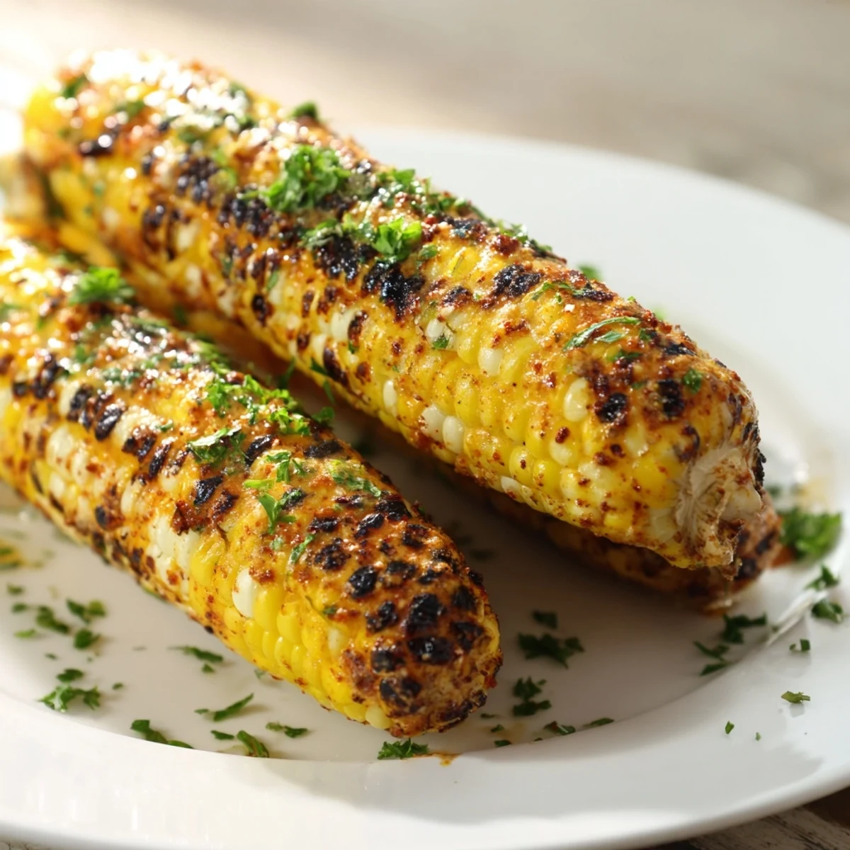 Summer platter of Cajun Spiced Grilled Corn on the Cob with bold spice, ready for a family barbecue.