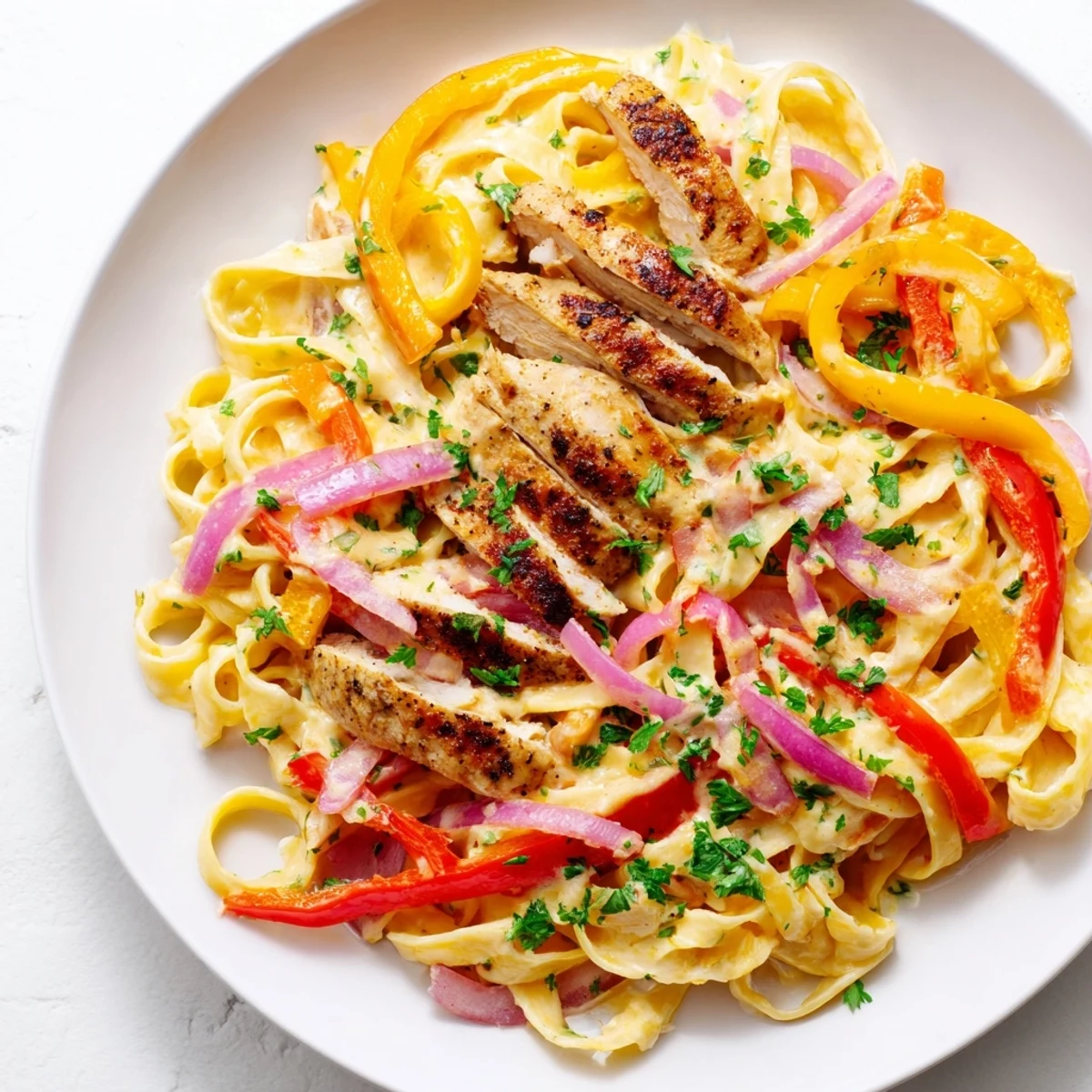 Steaming bowl of Cajun Chicken Pasta featuring tender chicken strips and a rich, creamy sauce.