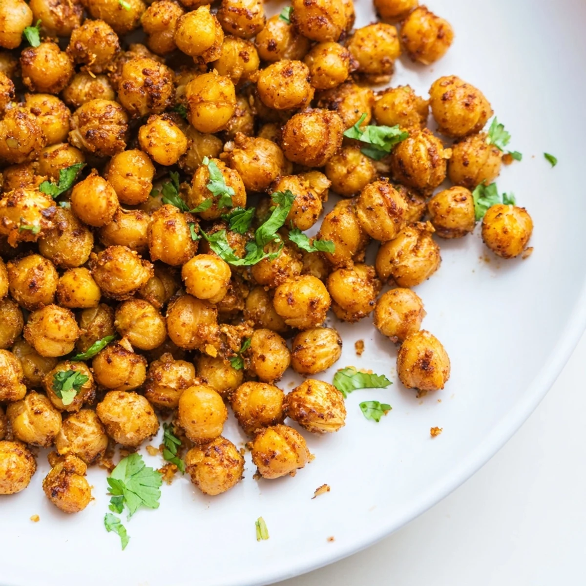 Golden-brown Spicy Roasted Chickpeas with Cumin cooling on a baking sheet, perfect for snacking or topping salads.