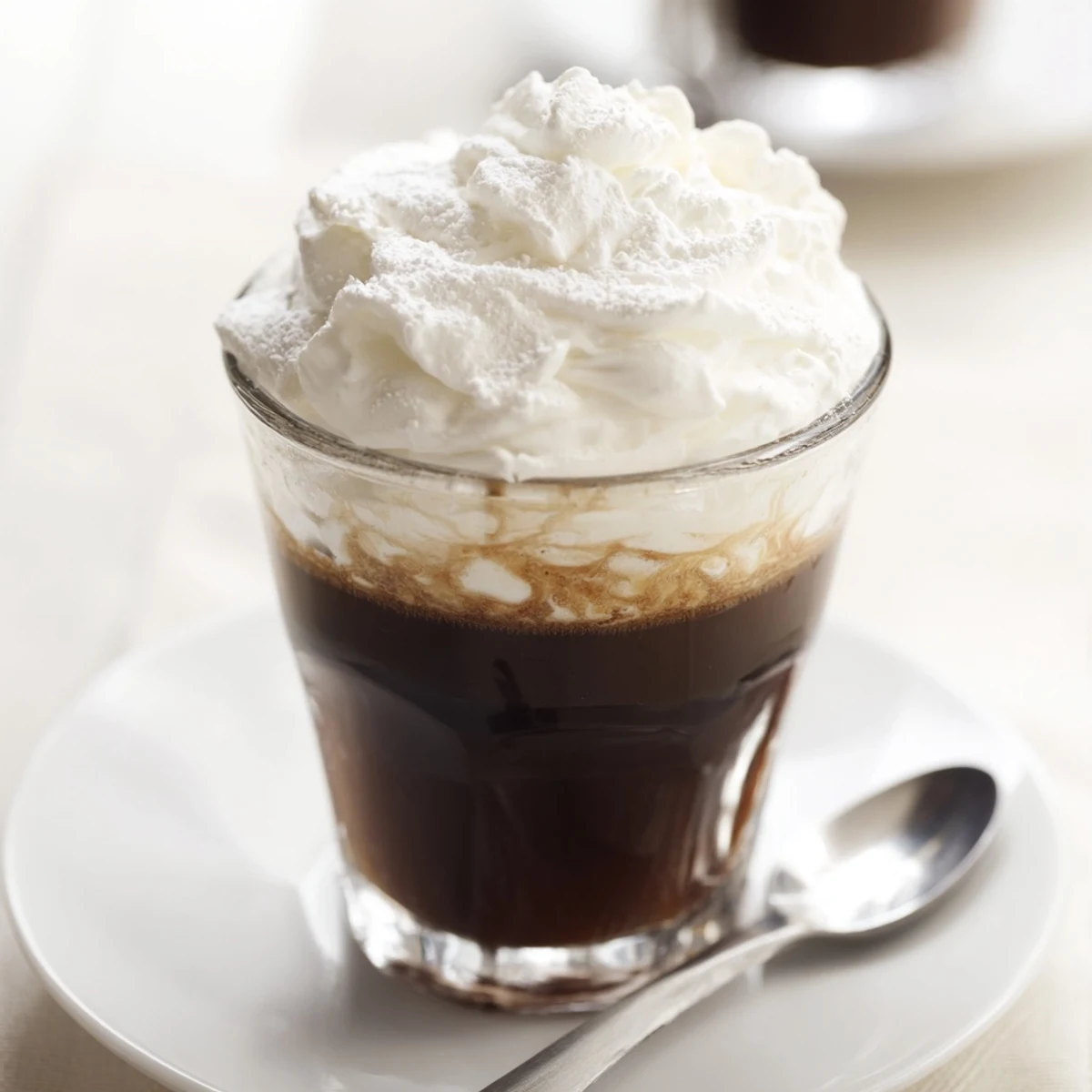Two warm glasses of Irish Coffee Mocktail with Whipped Cream sit by a cozy window, garnished with nutmeg.  