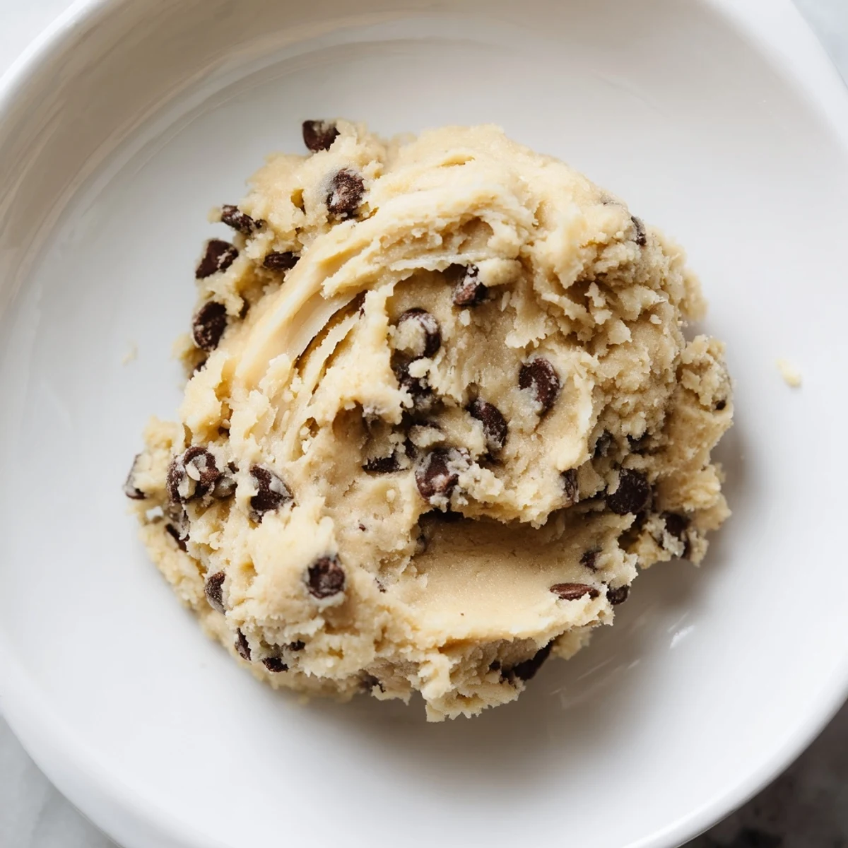Rich and creamy Edible Keto Cookie Dough with buttery aroma and keto-friendly chocolate chips.