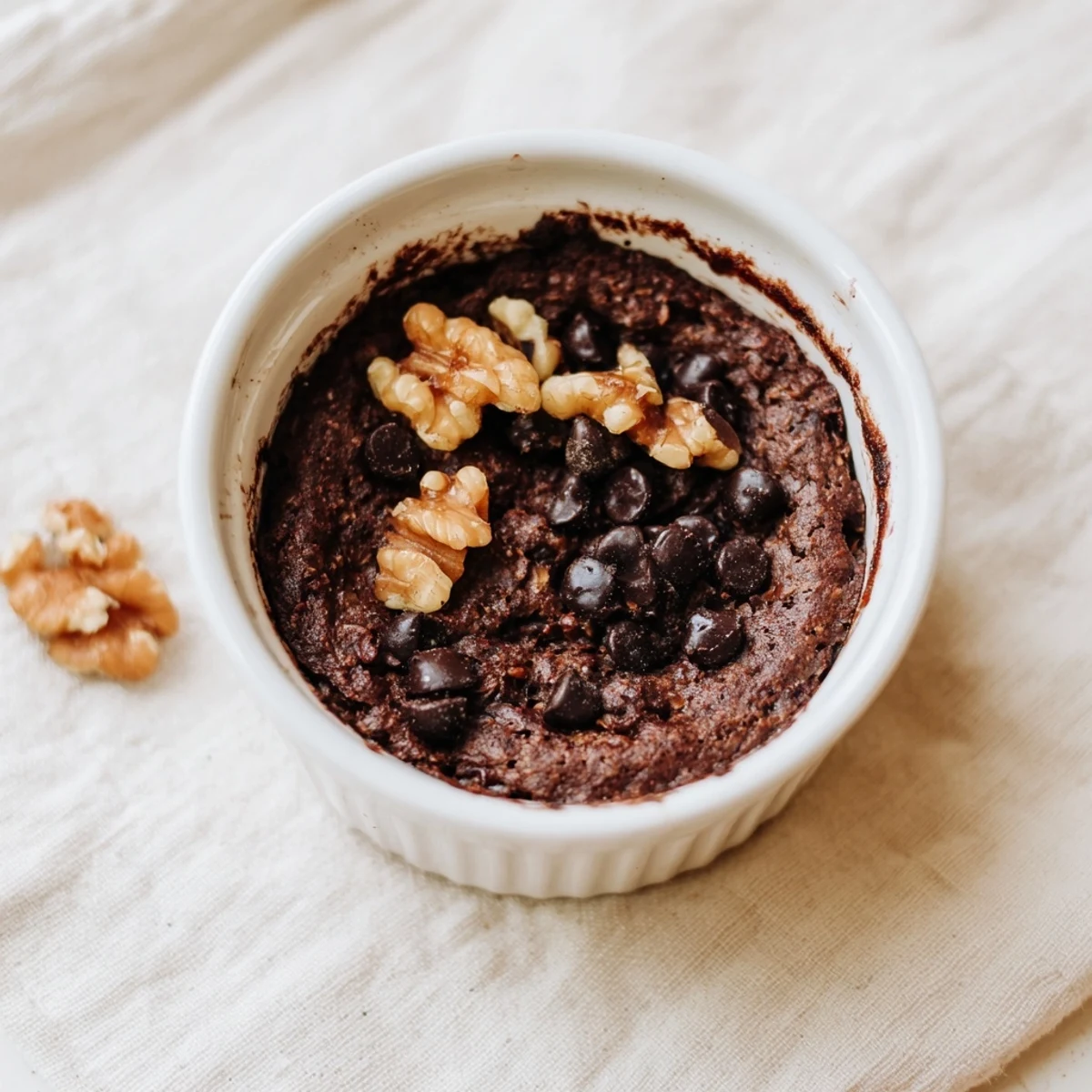 Easy Chocolate Baked Oats fresh from the oven, with a cracked top and chopped nuts.