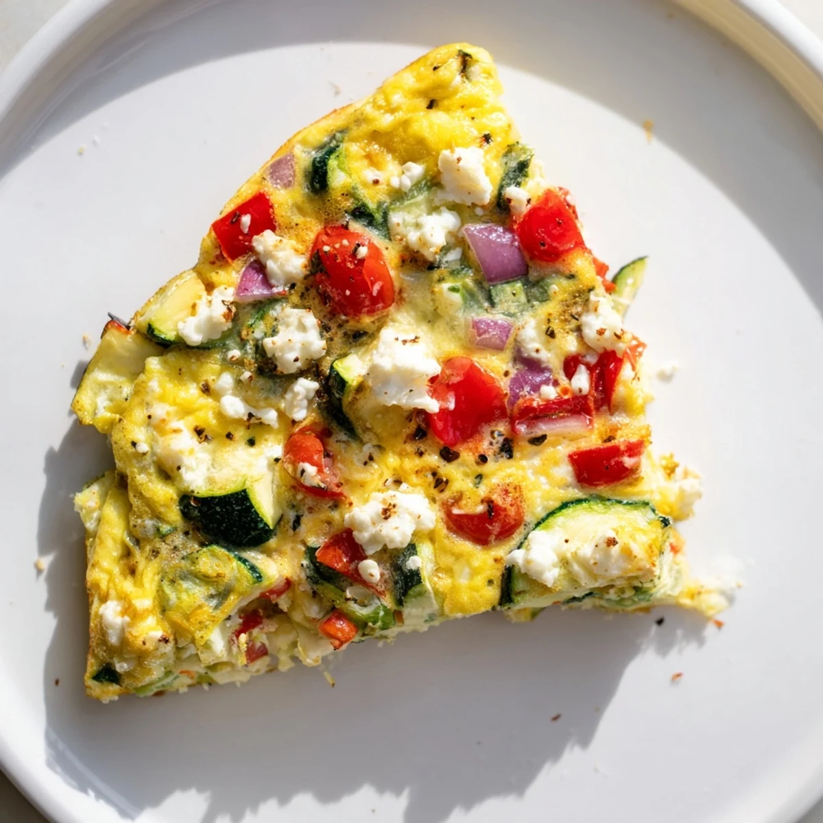 Slices of Veggie Air Fryer Frittata showing steamy, tender eggs and colorful vegetables, ready for a healthy breakfast.