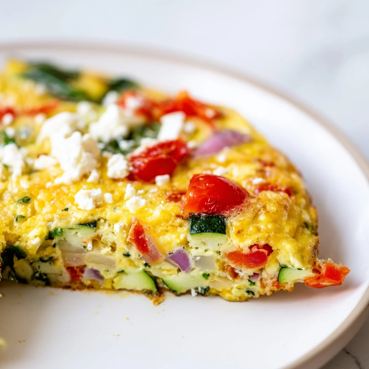 A close-up of a homemade Veggie Air Fryer Frittata garnished with fresh herbs, served with a side salad.