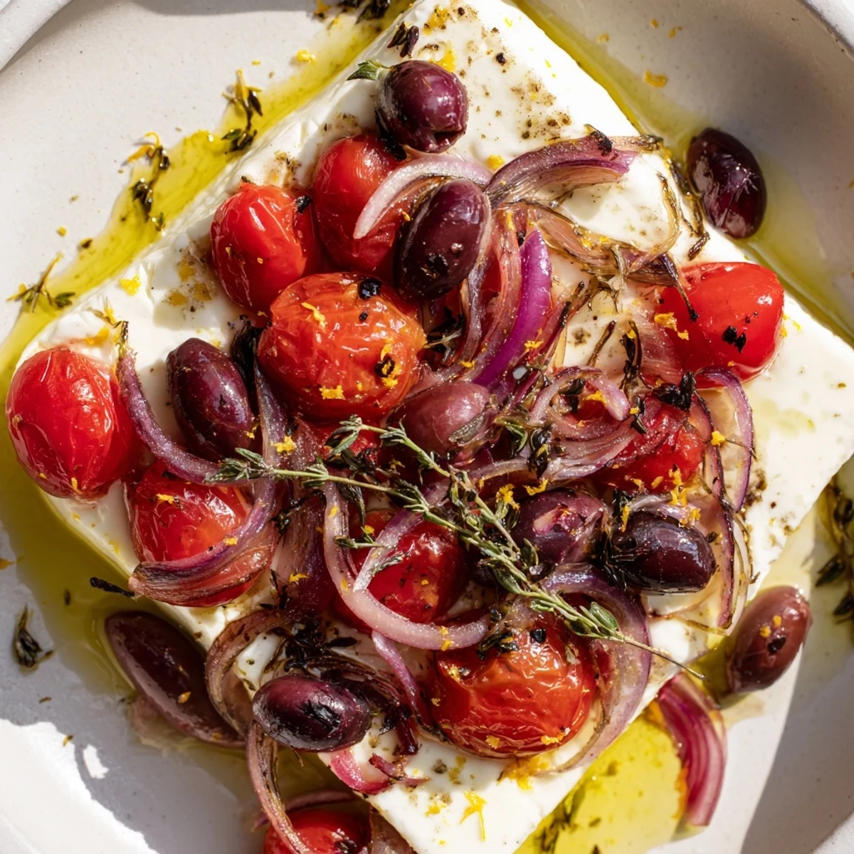 Sizzling Mediterranean Baked Feta Appetizer served warm with lemon zest and olive oil, ready for dipping with toasted pita.