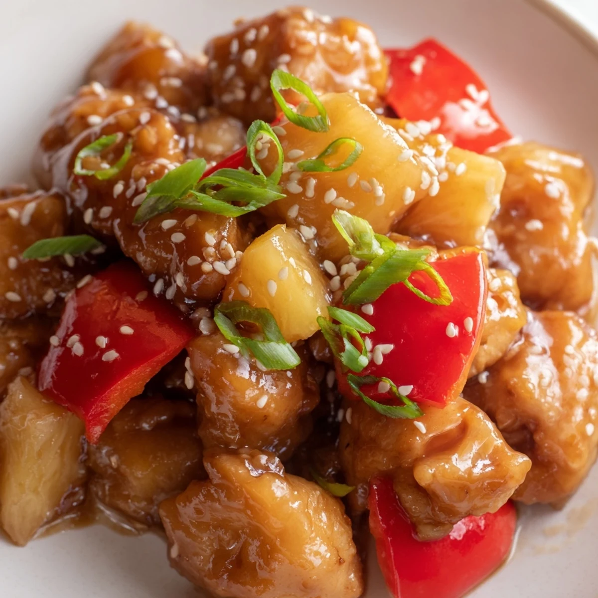 Juicy pineapple and tender chicken in a savory honey garlic sauce create a vibrant weeknight dinner on a plate.