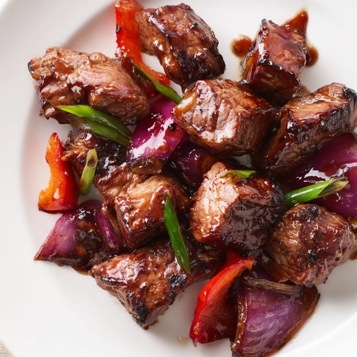 Tender Vietnamese Shaking Beef stir-fry plated with steamed jasmine rice and a vibrant lime dipping sauce.