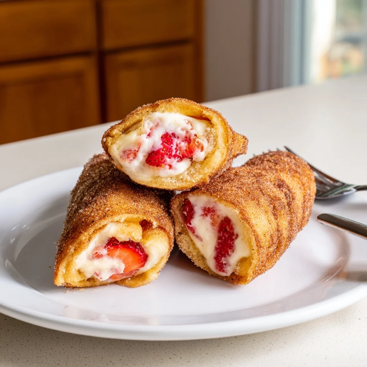 Creamy cheesecake filling inside crispy tortillas, dusted with cinnamon sugar for Cheesecake Dessert Chimichangas.