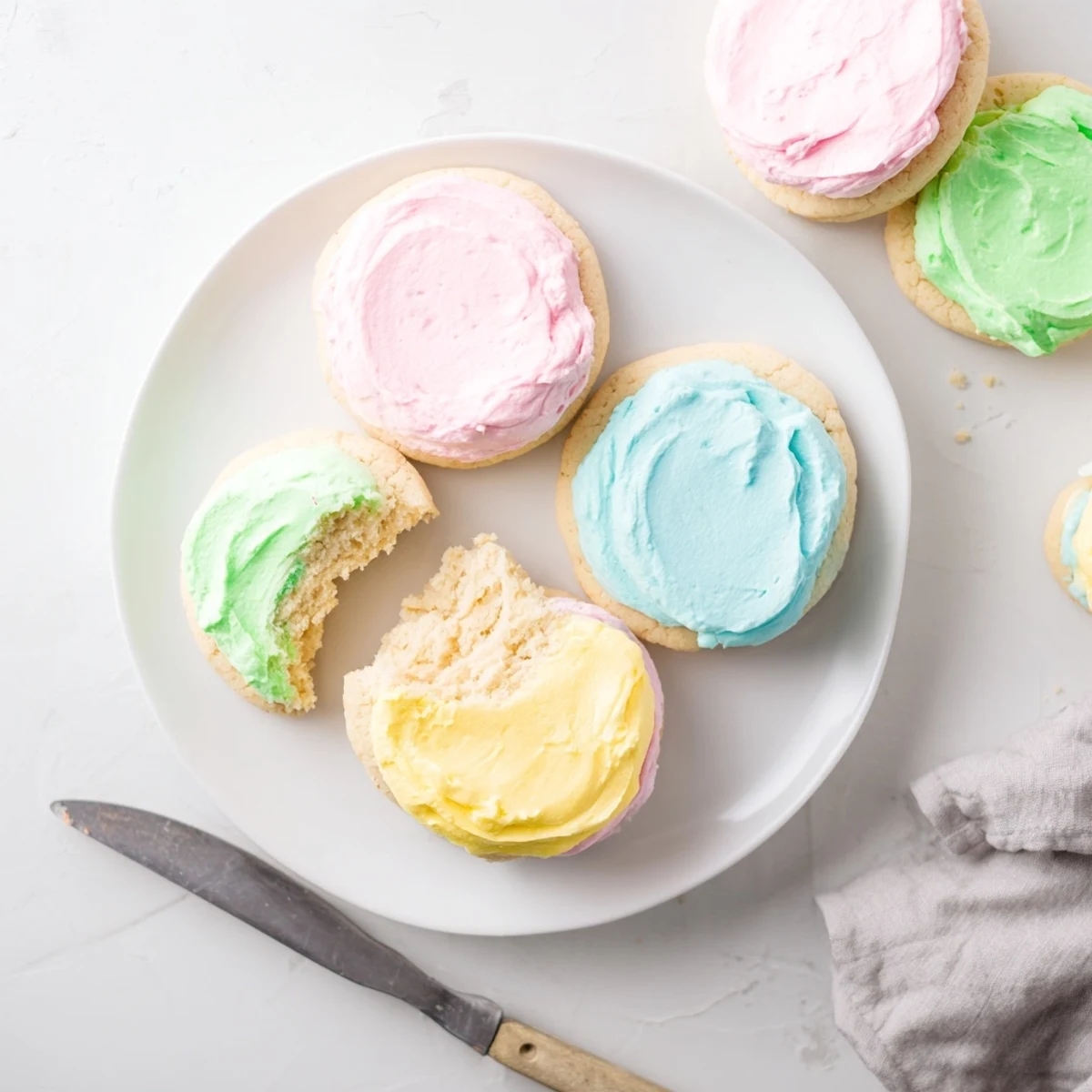 Close-up of Pastel Sugar Cookie Sandwiches showing pastel sprinkles and delicate texture.