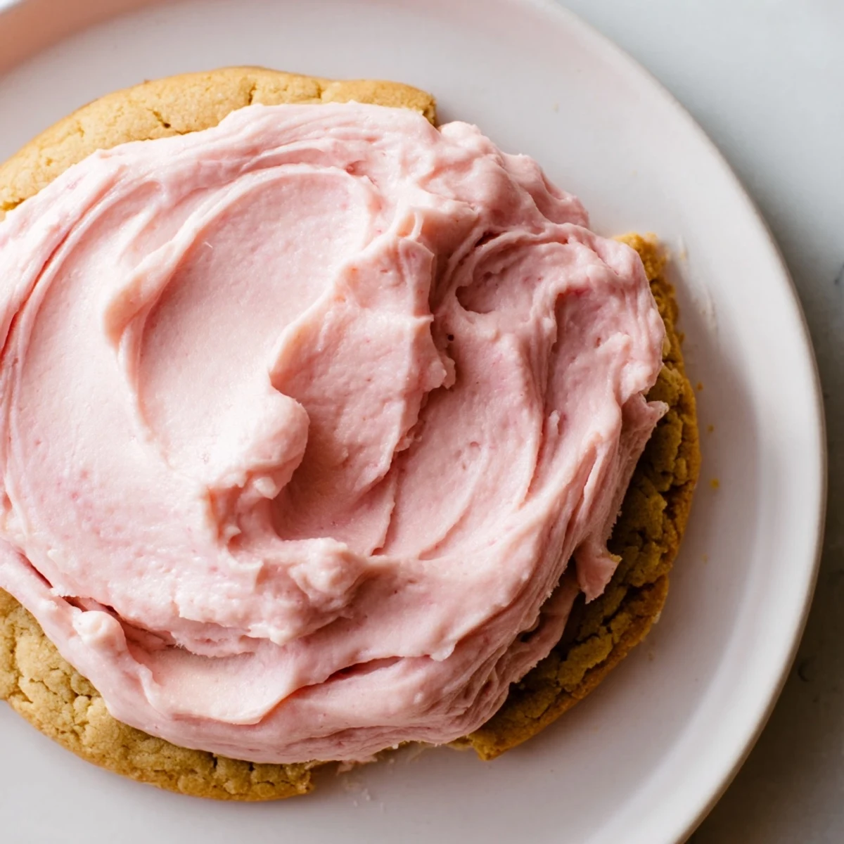 Chilled Crumbl sugar cookies with creamy pink frosting and a soft center.  