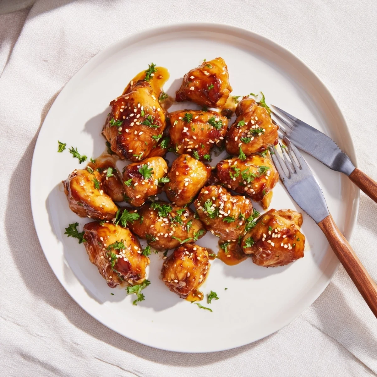 Sizzling Honey Butter Chicken in a skillet, garnished with herbs and ready to be served.