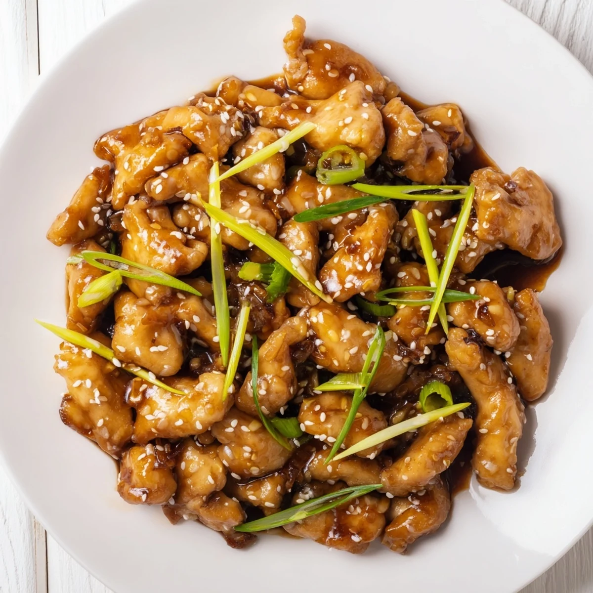 Crispy Mongolian chicken simmered in sweet savory garlic ginger sauce served over fluffy white rice