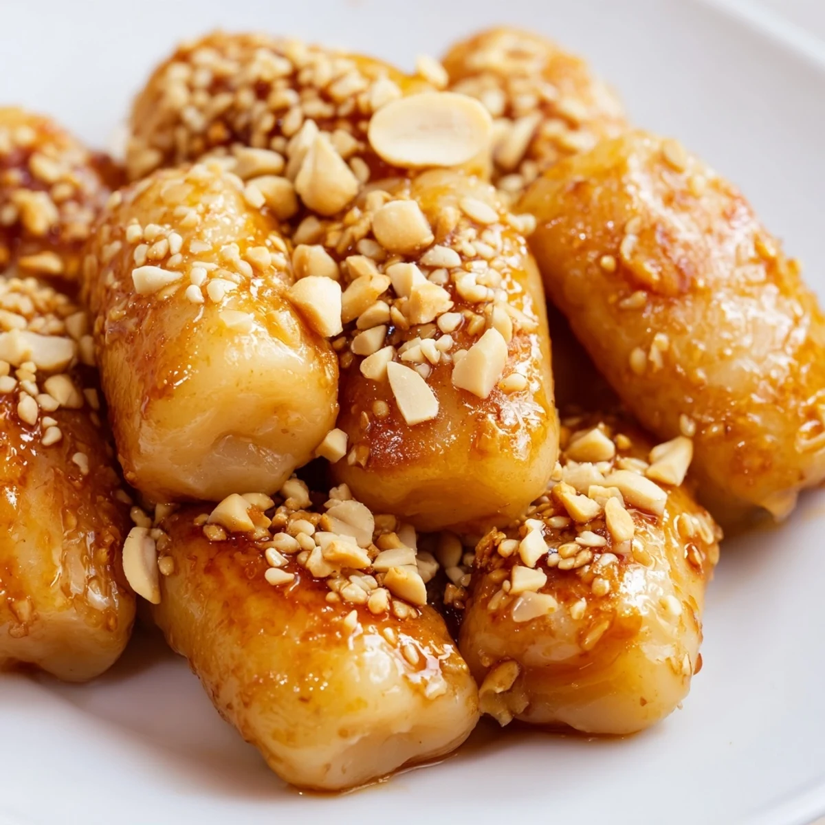 Chewy tteok pan-fried until crispy then tossed in a luscious honey brown sugar butter sauce