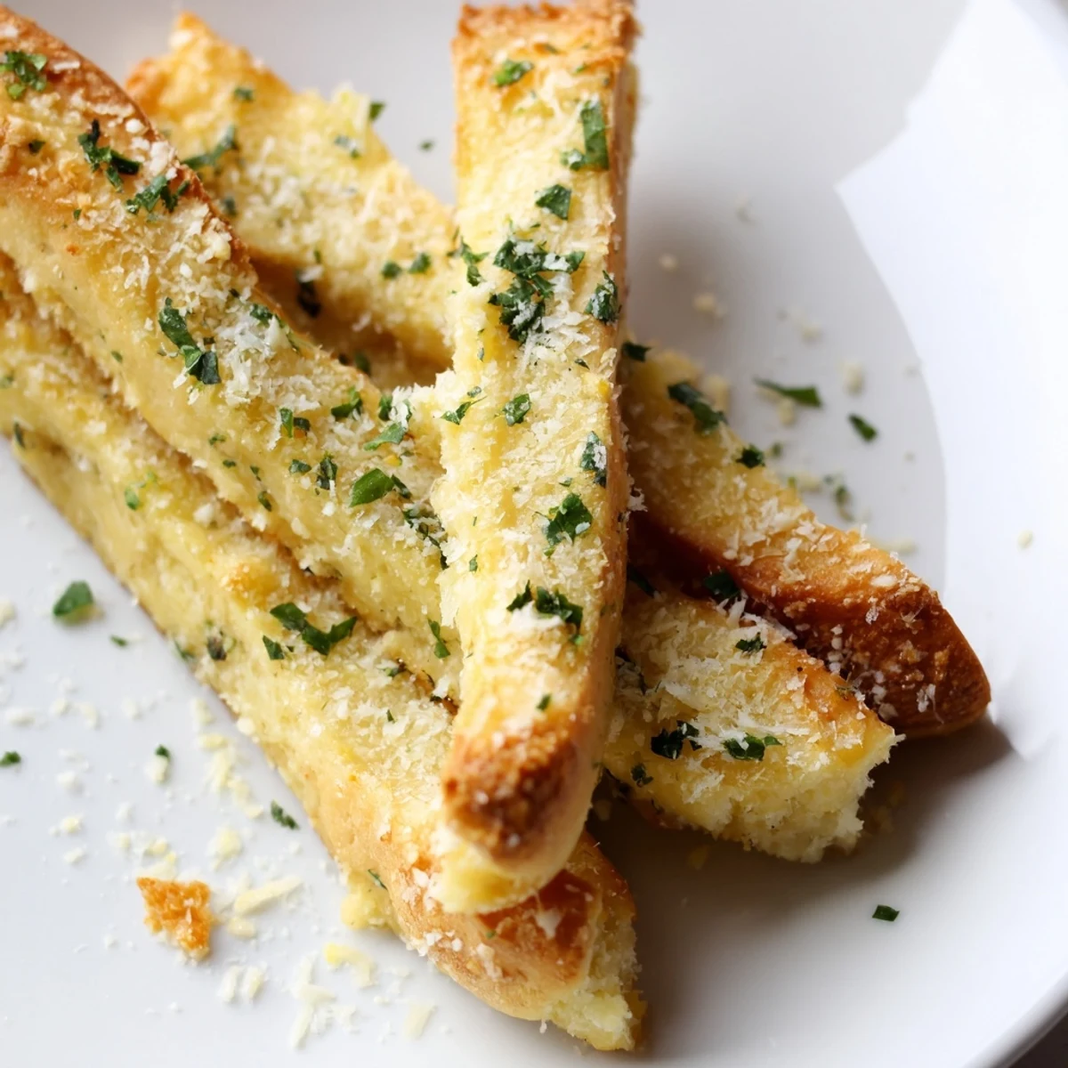 Golden keto garlic butter breadsticks fresh from the oven with melted cheese topping