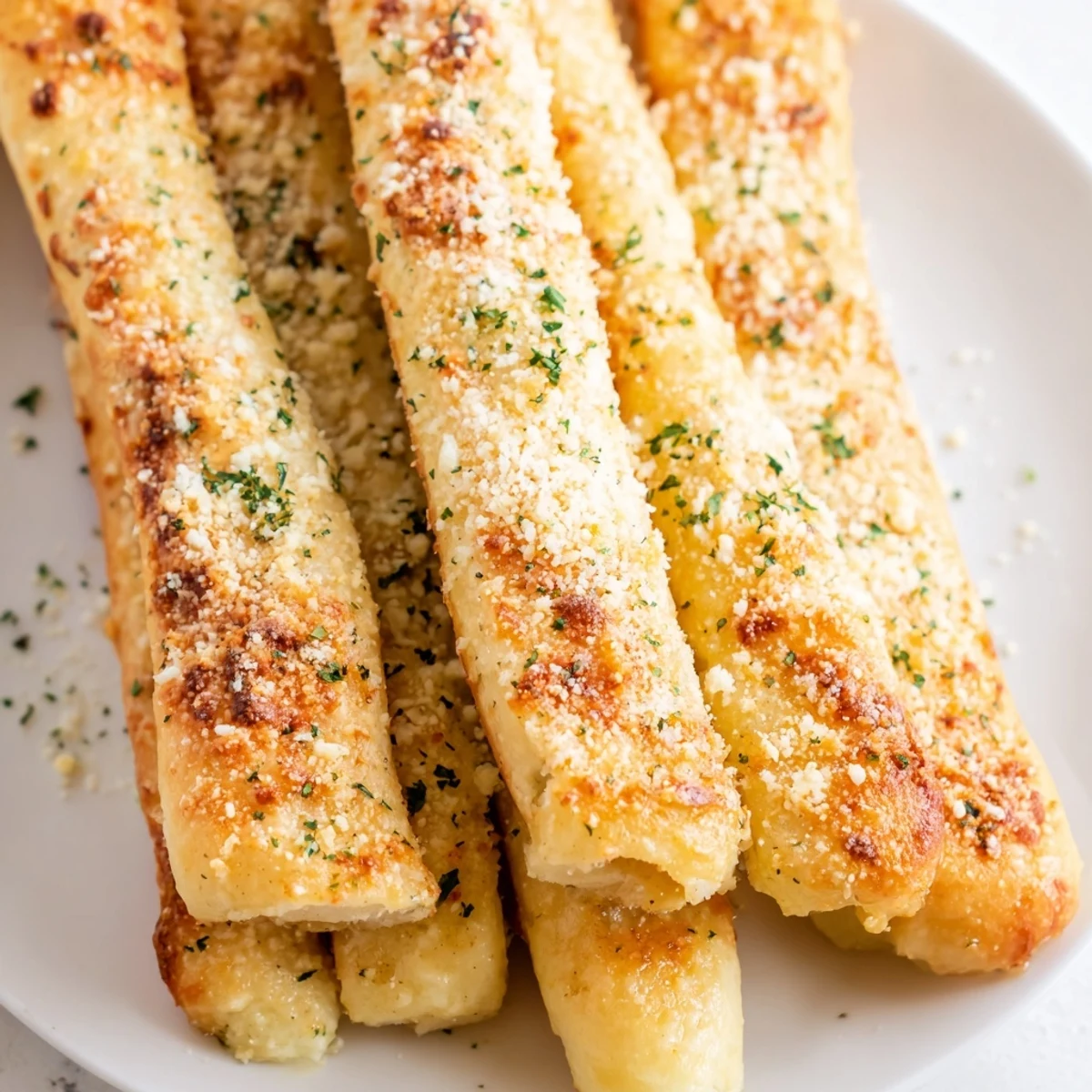 Warm gluten-free breadsticks with rich garlic butter coating and parmesan cheese sprinkles