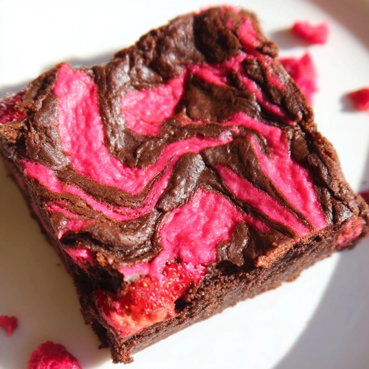 Fresh strawberry puree swirled into homemade chocolate brownies for a fruity dessert