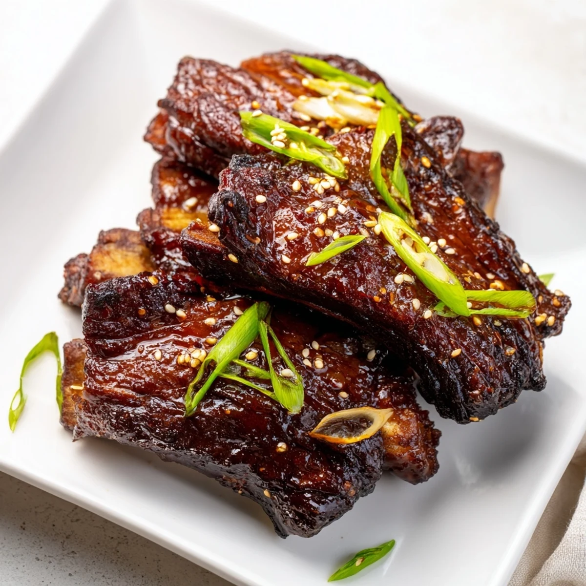 Tender beef short ribs glazed in sweet soy marinade, grilled to smoky perfection with green onion topping