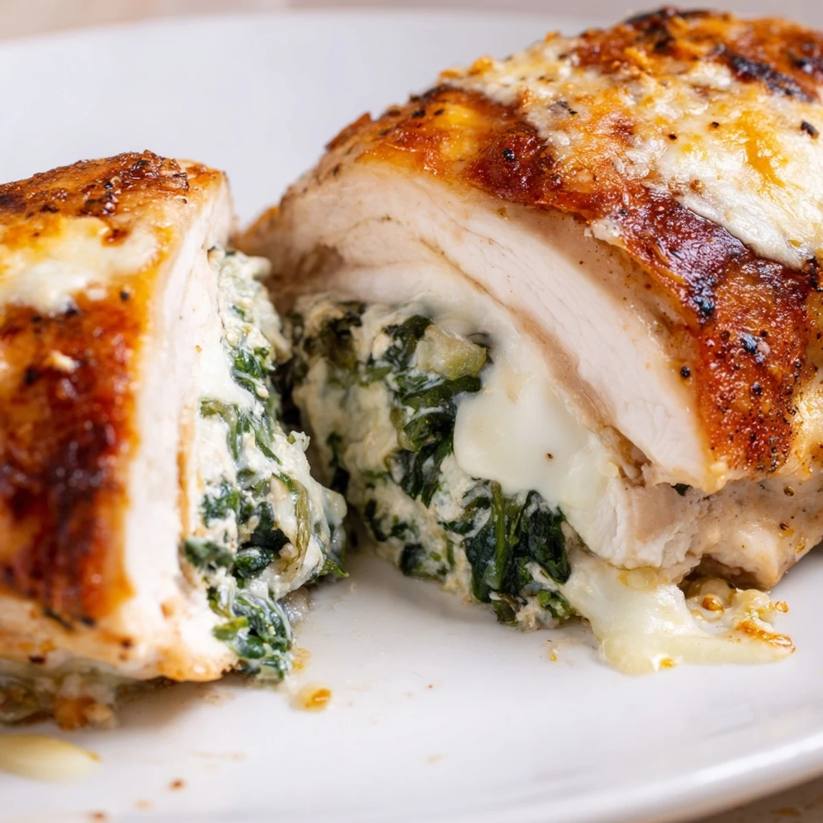 Juicy baked chicken filled with ricotta spinach mixture served with fresh garnish