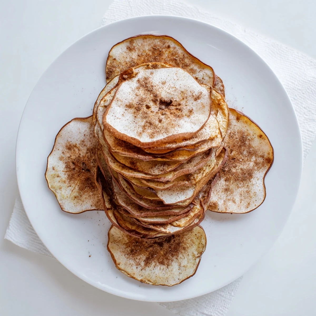 Naturally sweet thin apple slices air-fried to crunchy perfection with a light coating of aromatic cinnamon spice