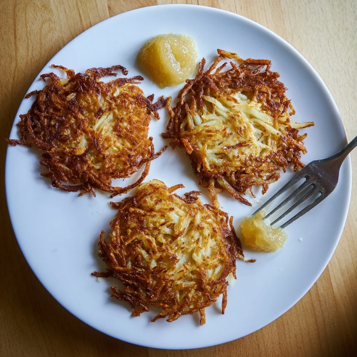 Crispy fried German potato pancakes sizzling in a skillet with golden edges and fluffy potato centers
