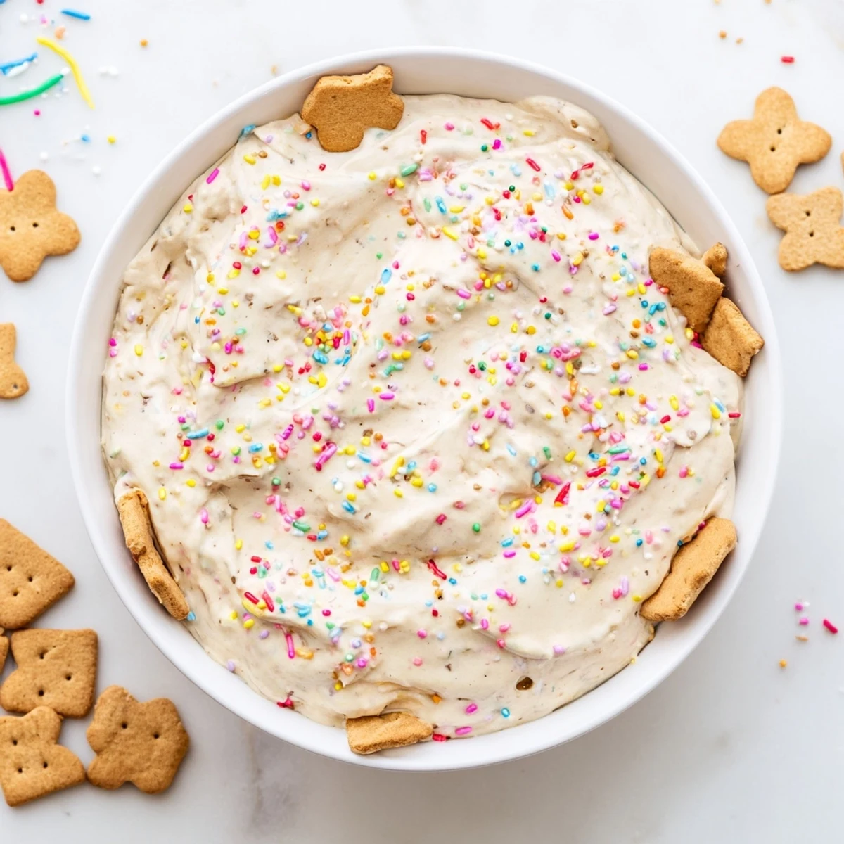 High protein Dunkaroo dip featuring Greek yogurt and cream cheese with graham crackers for dipping