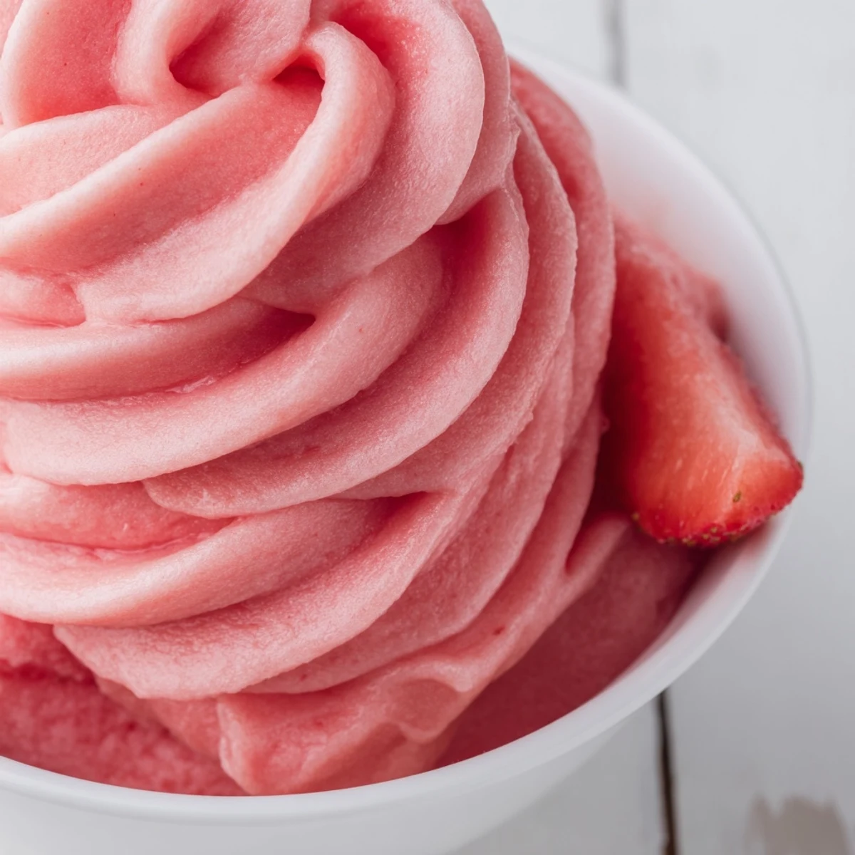 Vegan Frozen Strawberry Dole Whip Delight served in a waffle cone with toasted coconut flakes