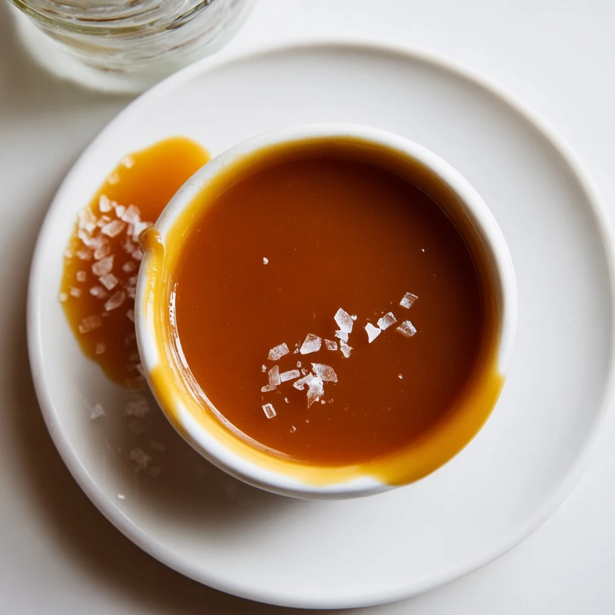 Golden amber easy caramel sauce being drizzled generously over a scoop of vanilla ice cream