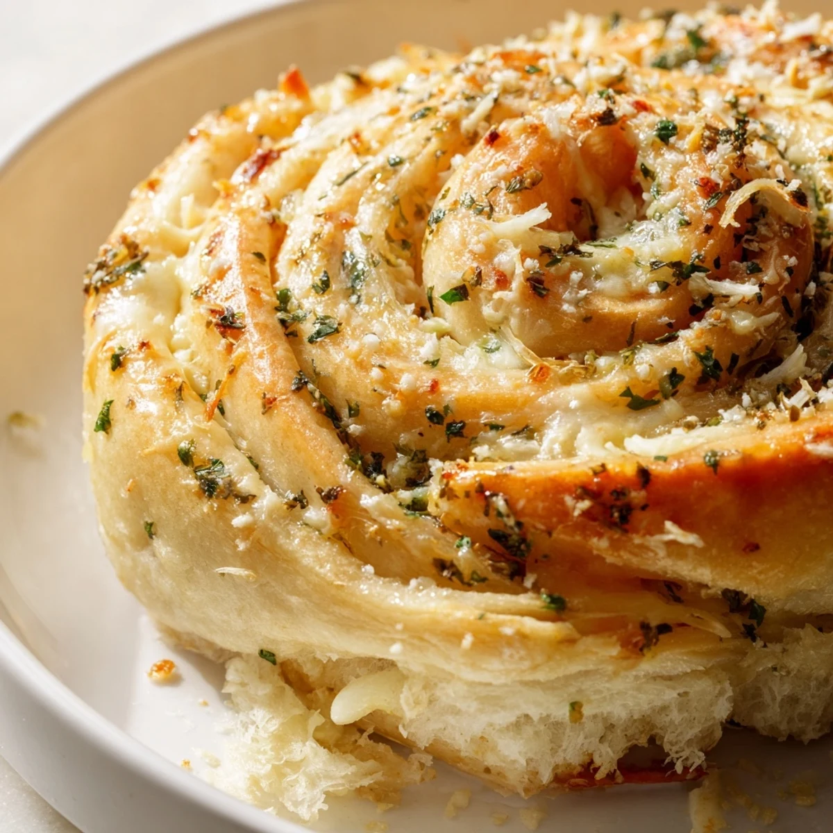 Baked Buttery Cheese Garlic Rolls arranged in a baking pan, golden tops with visible cheesy swirls inside