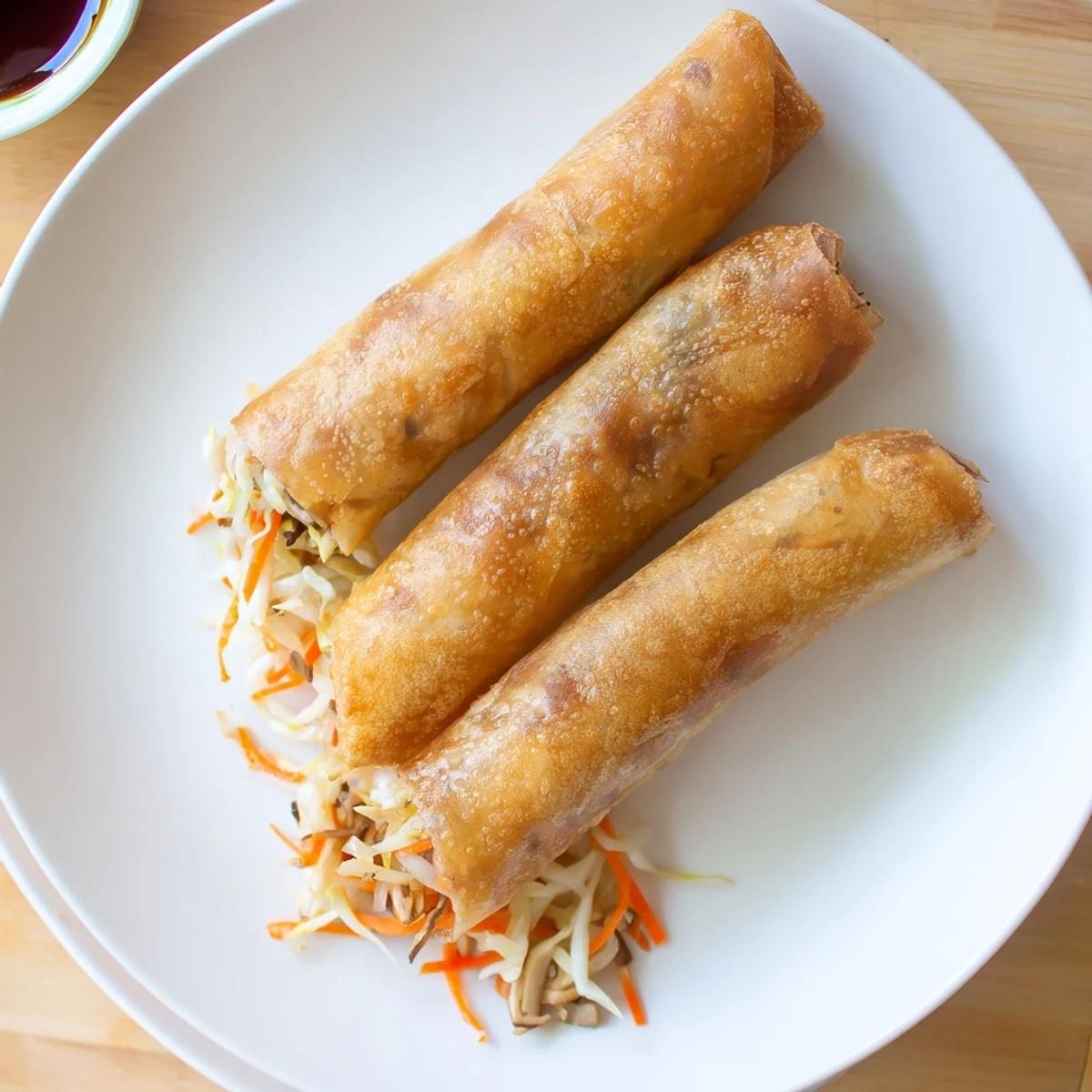 Vegan vegetable-filled rice paper spring rolls frying until perfectly crunchy and golden brown