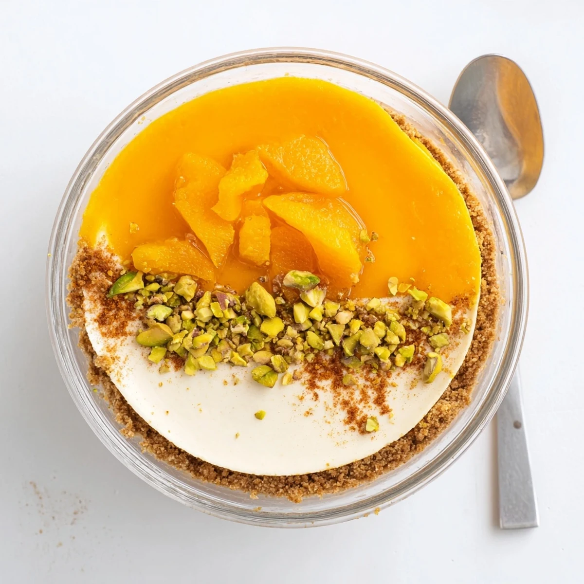 No-bake persimmon cheesecake in a glass featuring vegan cream cheese layers and bright orange persimmon puree served chilled