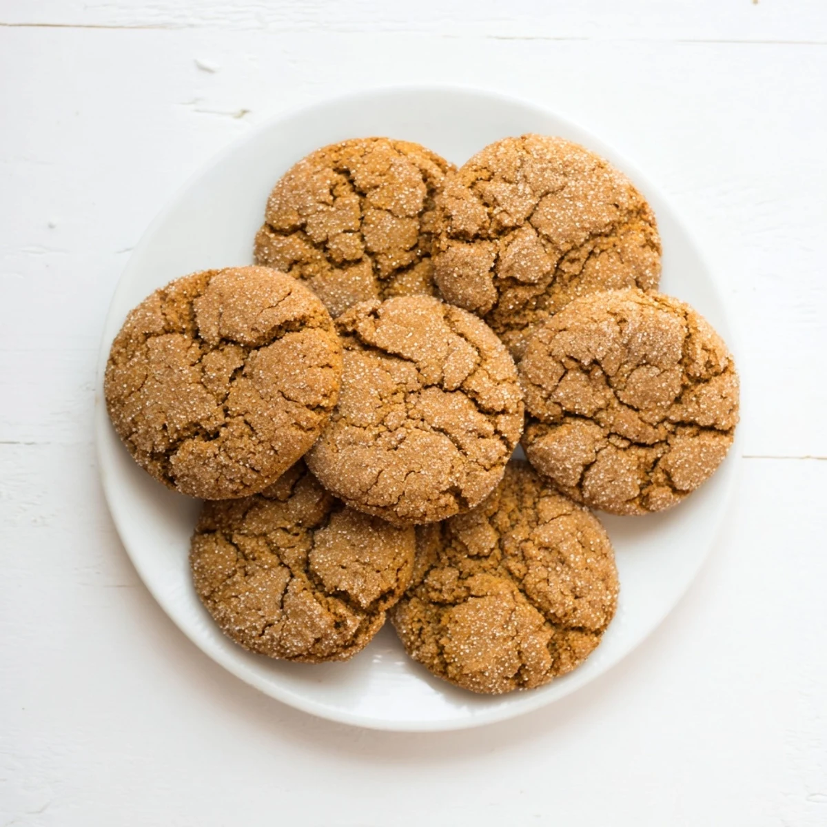 Warm homemade gingersnap cookies freshly baked with crisp edges and soft centers dusted in granulated sugar