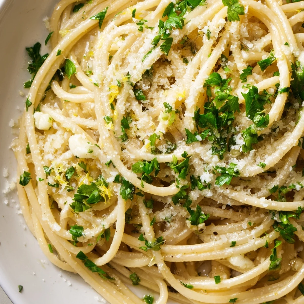 Steaming bowl of one pot garlic butter pasta featuring tender noodles swimming in rich buttery garlic sauce