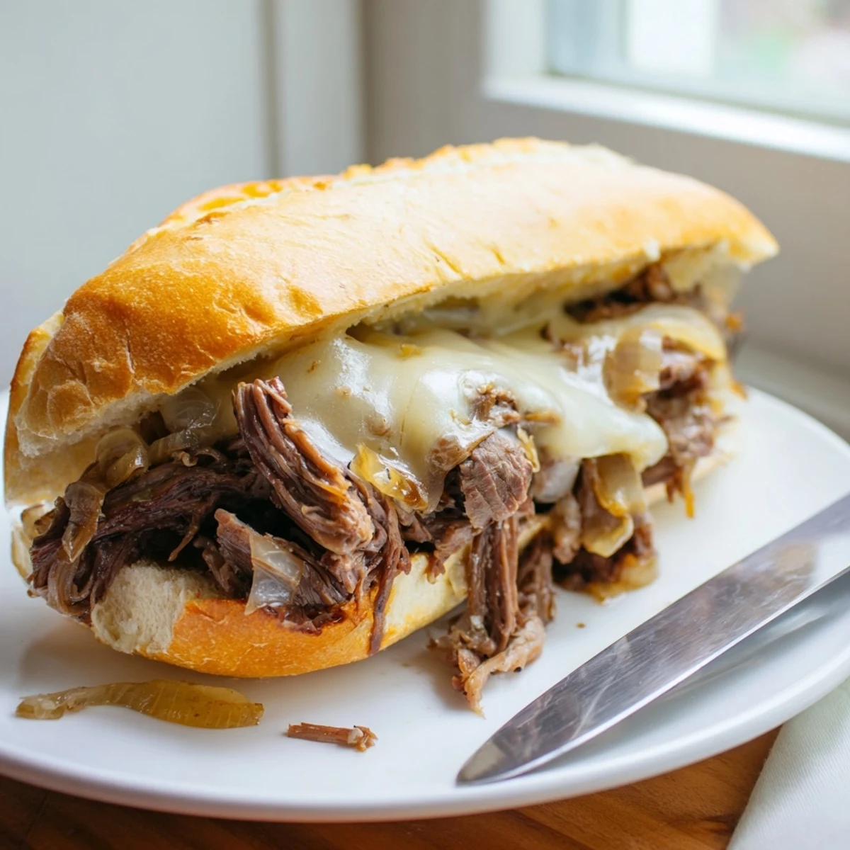 Golden hoagie rolls piled high with juicy slow-cooked beef and Swiss cheese for an easy family dinner