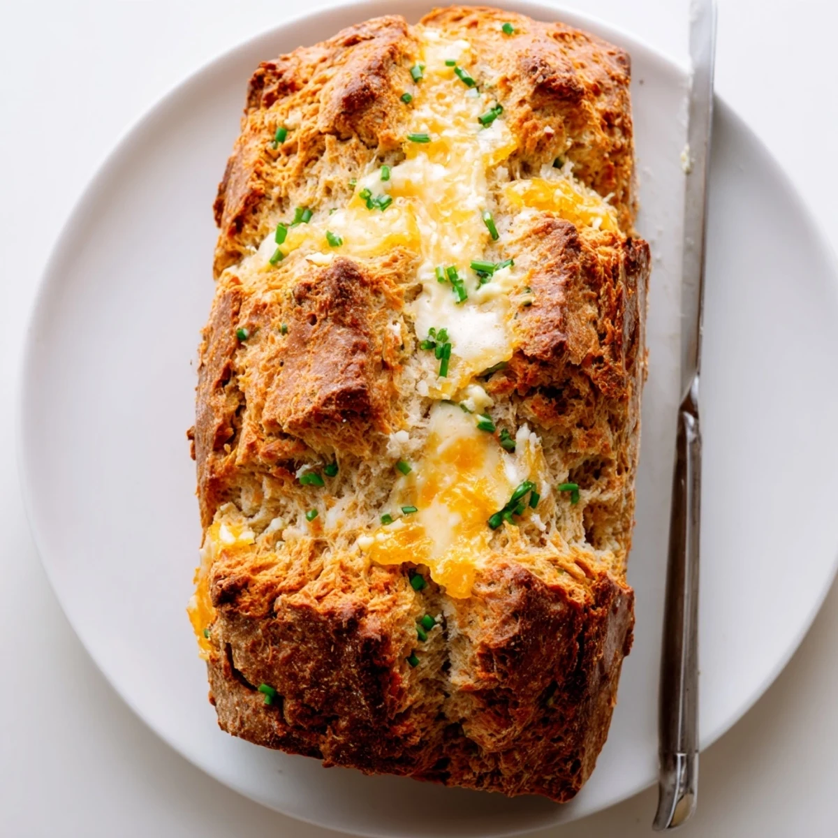 Golden brown cheddar and herb soda bread loaf freshly baked with a cross on top
