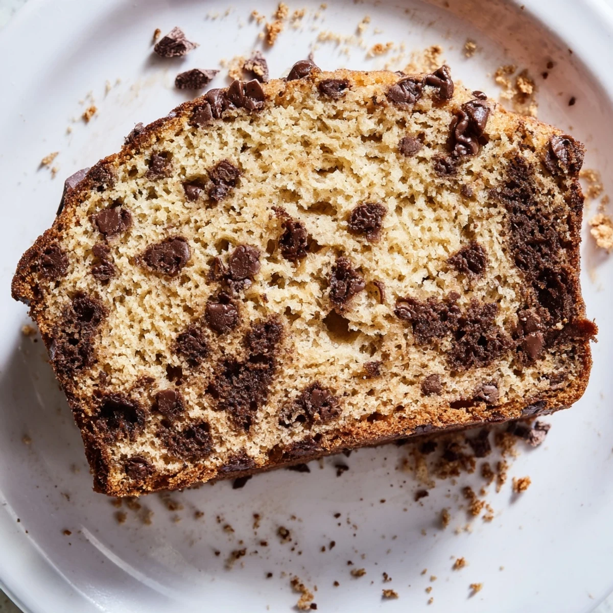 Freshly baked chocolate chip banana bread cooling on a wire rack