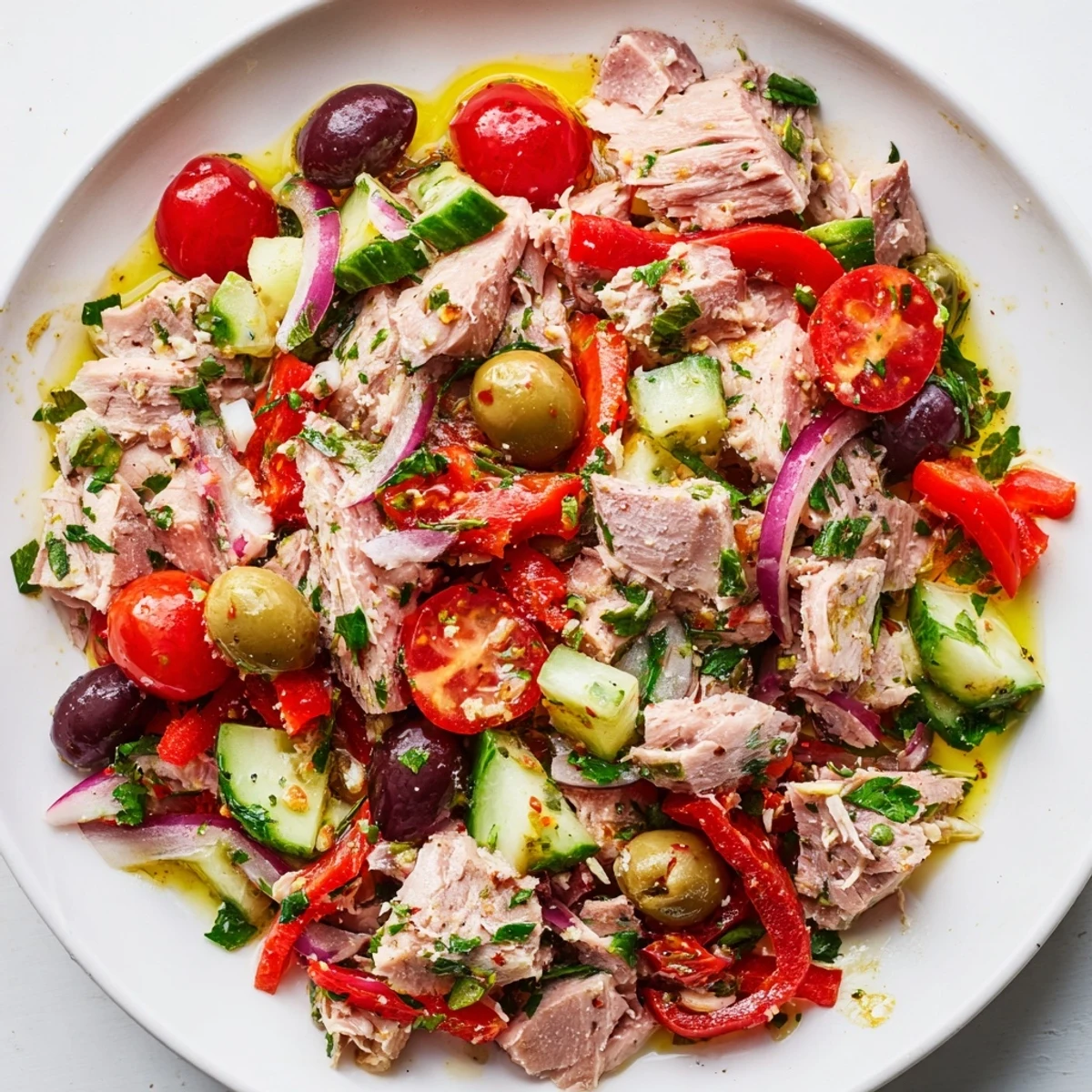 Crisp cucumber and red onion garnish this zesty Mediterranean tuna salad with lemon dressing