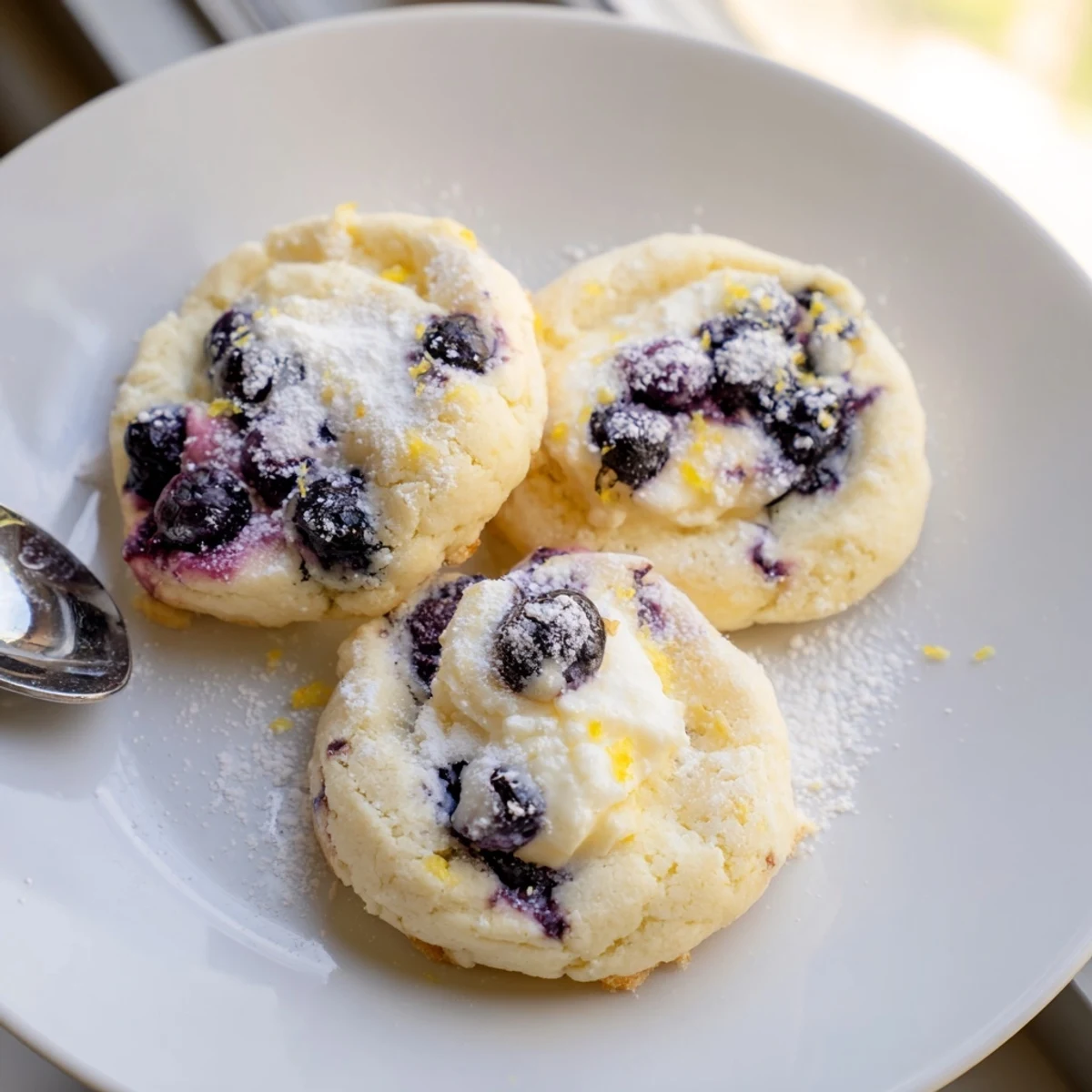 Chewy lemon blueberry cheesecake cookies loaded with cream cheese filling and fresh bursting blueberries
