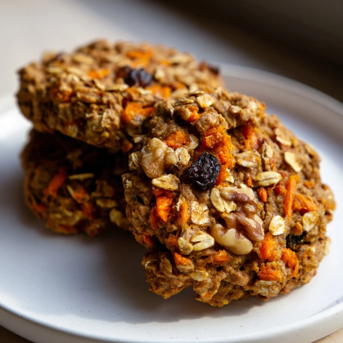 Soft chewy carrot cake cookies studded with raisins and crunchy walnut pieces